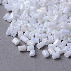 White Opaque Rainbow Two Cut Glass Seed Beads, AB Color Plated, Round Hole, Hexagon, White, 2~6x2mm, Hole: 0.5mm, about 21000pcs/450g, 450g/bag