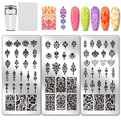 Mixed Shapes 3Шаблоны для дизайна ногтей из нержавеющей стали своими руками, шаблонный инструмент, прямоугольные, 1шаблоны изображений для дизайна ногтей из пластиковых пакетов, с силиконовой печатью и скребком, разнообразные, шаблоны: 12x6 см, 3 шт / комплект