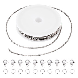 Platinum & Stainless Steel Color DIY Brass Twisted Chains Necklaces/Bracelets Making Kit, Platinum & Stainless Steel Color, 2~10x2~6.5x0.5~3.5mm, Hole: 1~3mm