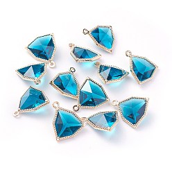 Стально-синий Стеклянные подвески, с фурнитурой Berzel с открытой спиной из экологически чистого сплава, граненые, треугольные, золотой свет, стальной синий, 17x14.5x7 мм, отверстие : 1.2 мм