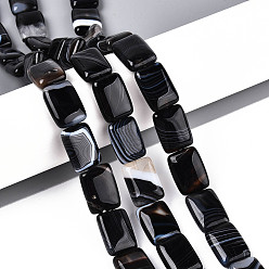 Черный Природный агат бисер нитей, окрашенные, прямоугольные, чёрные, 17~19x13~14x5~6.5 мм, отверстие : 1 мм, около 22 шт / нитка, 15.55~15.75 дюйм (39.5~40 см)