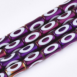Фиолетовый Стеклянные бусины с гальваническим покрытием , колонна с рисунком глаза, фиолетовые, 19.5~20x10 мм, отверстие : 1.4 мм, около 15~17 шт / нитка, 11.81 дюйм (30 см)