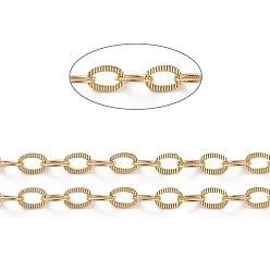Настоящее золото 18K Латунные текстурированные кабельные цепи, пайки, с катушкой, Плоско-овальные, долговечный, реальный 18 k позолоченный, 8x5.7x0.8 мм, около 16.4 футов (5 м) / рулон
