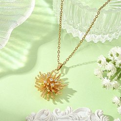 Chapado en Oro Real 18K Colgante de flor de latón con microengaste de circonita cúbica transparente 3 Collares de cadena de cable de acero inoxidable para mujer, real 304 k chapado en oro, 18 pulgada (17.68 cm)