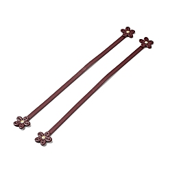 Dark Red Flower End Cowhide Leather Sew On Bag Handles, with Brass Findings, Bag Strap Replacement Accessories, Dark Red, 42.3x3.7x0.75cm, Hole: 1.8mm