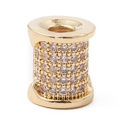 Настоящее золото 18K Экологически чистые латунные бусины из циркония с микропаве, долговечный, без свинца и без кадмия, колонка, реальный 18 k позолоченный, 9.5x8 мм, отверстие : 3 мм