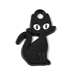 Cat Shape Halloween-Legierung Emaille-Anhänger, Schwarz, Katzenform Charms, 18x12.5x1.5 mm, Bohrung: 2 mm