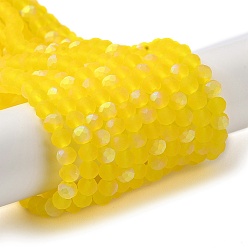 Золотистый Прозрачные стеклянные бусины, граненые, матовые, с половинным покрытием ab цвета, рондель, золотые, 4~4.5x3.5~4 мм, отверстие : 1 мм, около 105~110 шт / нитка, 38~39 см