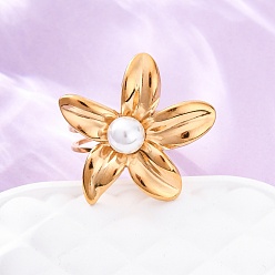 Золотой Цветок 304 манжетные кольца из нержавеющей стали, с пластиковой имитацией жемчуга, золотые, 28.5x28 мм, внутренний диаметр: 17 мм