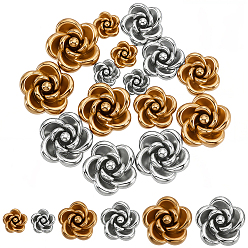 Golden & Stainless Steel Color 30Pcs 6 Colors 304 Stainless Steel Beads, Rose Flower, Golden & Stainless Steel Color, 5~10x5~10x3~6mm, Hole: 0.8~1.4mm, 5pcs/style