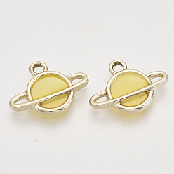 Gold Epoxy Resin Pendants, with Light Gold Alloy Open Back Settings, Planet, Universe Space Charms, Gold, 14.5x19.5x2.5mm, Hole: 2mm