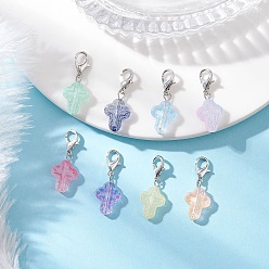 Платина Прозрачные стеклянные кресты подвесные украшения, с цинковым сплавом застежками омаров коготь, платина, 29 мм