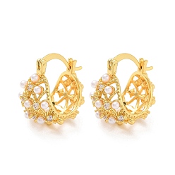 Настоящее золото 18K Серьги-кольца из латуни с покрытием из АБС-пластика и имитацией жемчуга, без свинца и без кадмия, долговечный, реальный 18 k позолоченный, 21.5x13.5x19.5 мм