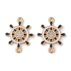 Black Alloy Enamel Connector Charms, Helm Links with Crystal Rhinestone, Light Gold, Cadmium Free & Nickel Free & Lead Free, Black, 22x16.8x1.7mm, Hole: 1.2mm