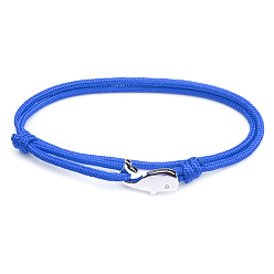 Королевский синий Браслеты хлопок шнур, Ювелирные изделия из сплава в виде китов для женщин и мужчин, платина, королевский синий, 5.91~11.81 дюйм (15~30 см)