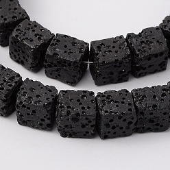 Черный Бусы из натуральной лавы, кубические, окрашенные, чёрные, 6.5x6.5x6.5 мм, около 60 шт / нитка, 15.60'' (39.63 см)