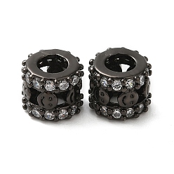 Черный Цвет Металла Стойки обшивки латунь кубического циркония бусы, долговечный, без кадмия и без свинца, полая колонна с улыбающимся лицом, металлический черный , 7.4x6.4 мм, отверстие : 3.5 мм