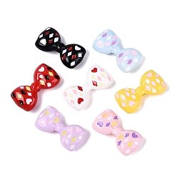 Mixed Color Opaque Acrylic Beads, Bowknot with Heart & Rhombus, with Enamel, Mixed Color, 18x34.5x9.5mm, Hole: 2.8mm