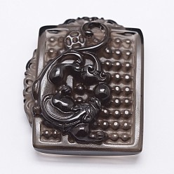 Black Natural Ice Crystal Obsidian Carven Pendants, Qilin, Black, 42x34x12mm, Hole: 1mm
