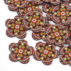 Coral Printed Basswood Pendants, Back Random Color, Flower, Coral, 33.5x34.5x3mm, Hole: 1.5mm