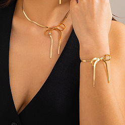 Золотой Комплект из сплава, Комплект из ожерелий и браслетов с бантом для женщин, золотые, 140 мм