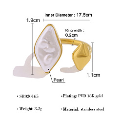 Rhombus 304 Открытые кольца манжеты из нержавеющей стали с пластиковыми перламутровыми вставками, золотые, ромб, размер США 7 1/4 (17.5 мм)