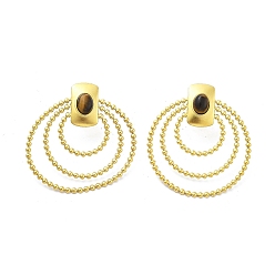 Настоящее золото 18K 304 серьги-гвоздики из нержавеющей стали с натуральным тигровым глазом в стиле бохо, кольцо, реальный 18 k позолоченный, 46.5x40.5 мм