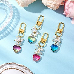 (52) Непрозрачная лаванда Подвеска в форме сердца из стекла и ракушки с жемчугом, Поворотные застежки-брелки для украшения сумок, разноцветные, 67.5 мм