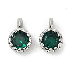 Темно-Зеленый Кулон из циркония, одиночные каменные прелести, плоско-круглые, стойки покрытие, долговечный, платина, темно-зеленый, 6.5~7x4.5~5x3 мм, отверстие : 1 мм