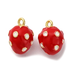 Красный Латунь эмаль прелести, стойки покрытие, долговечный, без кадмия и без свинца, клубника прелести, реальный 18 k позолоченный, красные, 9.5x7 мм, отверстие : 1 мм