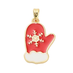 Золотой Латунь эмаль подвески, рождественские перчатки прелести, золотые, 22x14x2 мм, отверстие : 4x2.5 мм