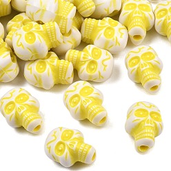 Yellow Opaque Acrylic Beads, Craft Beads, Skull, Yellow, 23x17.5x16mm, Hole: 3.5mm, about 151pcs/500g