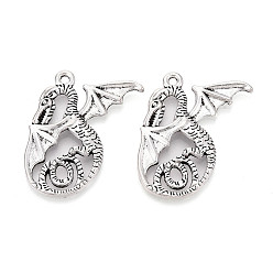 Античное Серебро Сплавочные подвески тибетского стиля, прелести дракона, античное серебро, 37x29.5x3 мм, отверстие : 2 мм