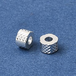 Silver Brass Beads, Textured Hexagon, Rack Plating, Long-Lasting Plated, Silver, 3x4.7x4.7mm, Hole: 2mm