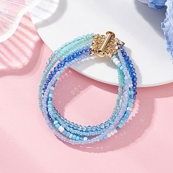 Синий Многослойные браслеты из стеклянных бусин для женщин, круглые, синие, 7-3/8 дюйм (18.6 см)