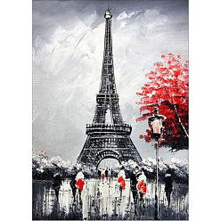 Mixed Color DIY Diamond Painting Kits For Kids, with Diamond Painting Cloth, Resin Rhinestones, Diamond Sticky Pen, Tray Plate and Glue Clay, Eiffel Tower, Mixed Color, 39.7x31cm