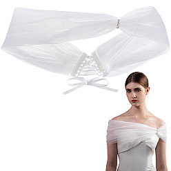 White 1Pc Polyester Bride's Wedding Dress Shawl, with Rope, White, 950x165x6mm
