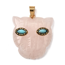 Розовый Кварц Подвески из натурального розового кварца и синтетической бирюзы, подвески с леопардовым принтом и латунной фурнитурой и петлями, золотые, 32.5x29x10 мм, отверстие : 6x4 мм