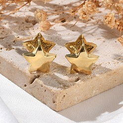 Звезда Ионное покрытие (ip) 304 серьги-кольца из нержавеющей стали, реальный 18 k позолоченный, звезда, 14x15x16 мм