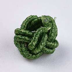 Dark Green Polyester Weave Beads, Round, Dark Green, 6.5x4.5mm, Hole: 4mm