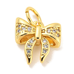 Настоящее золото 18K Покрытие стойки латунь микропаве прозрачные подвески из кубического циркония, долговечный, с прыжковых колец, без свинца и без кадмия, бантом, реальный 18 k позолоченный, 10.5x10x3.5 мм, отверстие : 3 мм