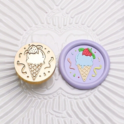 Ice Cream Золотистый тон, круглая сургучная печать, латунные головки штампов, для сургучной печати, клубничная серия, мороженое, 25x14 мм, внутренний диаметр: 7 мм