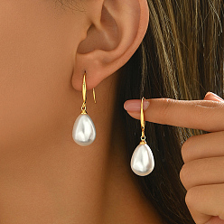 Teardrop 201 ретро-серьги-подвески из нержавеющей стали, золотые, с имитацией жемчуга, слеза, 40x14 мм