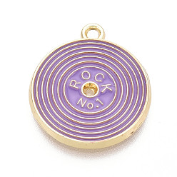 Средний Фиолетовый Подвески из эмали и сплава, Дисковые подвески, золотые, без кадмия, без никеля и без свинца, средне фиолетовый, 22x19.5x2 мм, отверстие : 1.6 мм