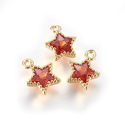 Оранжевый Золотой тон латунные микро проложить кубического циркония прелести, звезда, оранжевые, 10x8x3 мм, отверстие : 1 мм