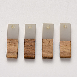 Gainsboro Transparent Resin & Walnut Wood Pendants, Waxed, Rectangle, Gainsboro, 20x6.5x3~4mm, Hole: 1.8mm