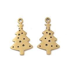 Рождественская елка Рождественские 201 подвески из нержавеющей стали, лазерная резка, ионное покрытие (ip), реальный 18 k позолоченный, рождественская елка, 18x10x1 мм, отверстие : 1.4 мм