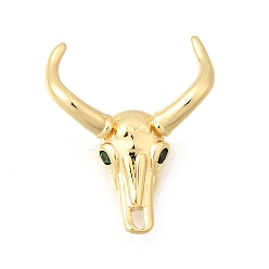 Настоящее золото 18K Латунные микро проложить кубического циркония подвески, амулеты на голову крупного рогатого скота, реальный 18 k позолоченный, 20.5x17.5x6.5 мм, отверстие : 1.6 мм