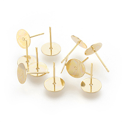 Real 24K Gold Plated 202 Stainless Steel Stud Earring Findings, with 304 Stainless Steel Pins, Real 24k Gold Plated, 12x8mm, Pin: 0.7mm