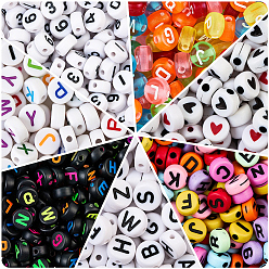 Mixed Shapes 1400 шт. 8 стили акриловые бусины с горизонтальными отверстиями, плоско-круглые, cmешанных цветов, разнообразные, 6~7x3.5~4 мм, отверстие : 1~2 мм, 1400 шт / комплект